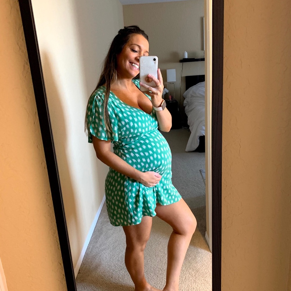 Green White Spots Short Sleeve Cut Out Sundress - Picture 6 of 6